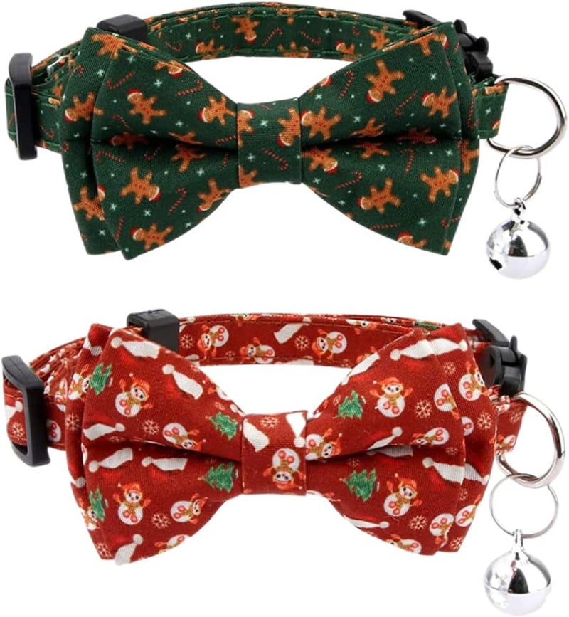 woobles Cat Christmas Bow Tie, Christmas Cat Collar Adjustable Kitten Bow Tie with Bells Cute Collar for Puppy Small Pet 2pcs, Christmas Cat Collar - Image 1